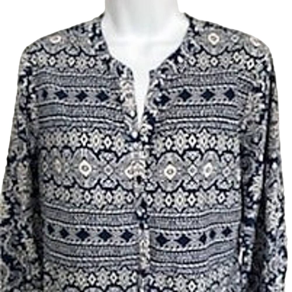 Antilia Femme Size M Blue & Off White Vintage Style Print  Boho Tunic Blouse